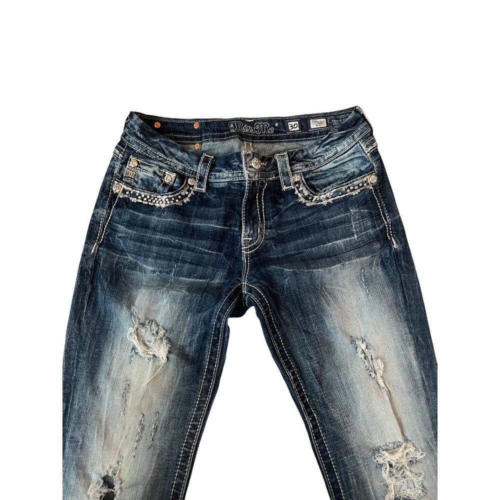 Women's Distressed Blue Jeans - Picture 3 of 9